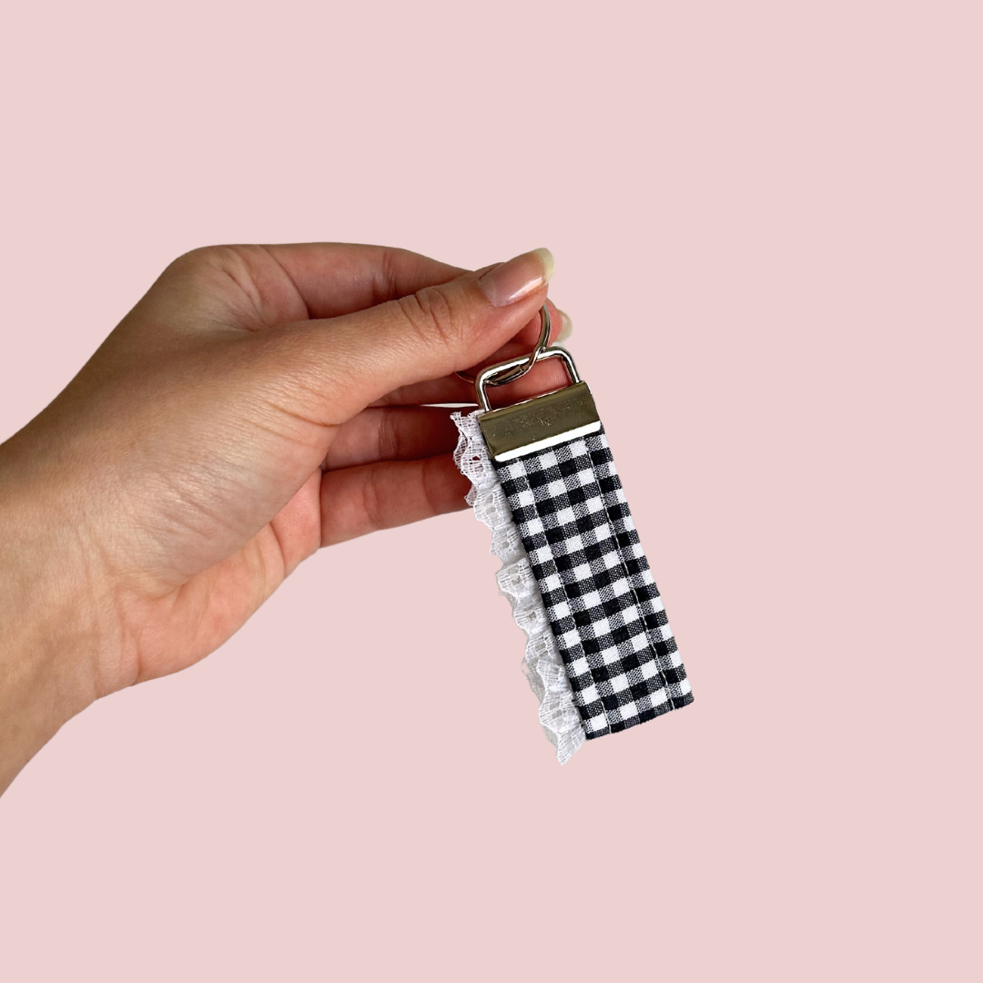 Black and White Gingham Mini Keychain