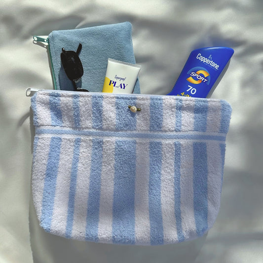 Blue & White Striped Terry Cloth Beach Bag Organizer