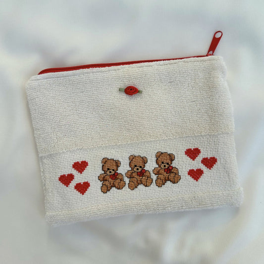 Cross Stitch Bears Terry Cloth Zipper Pouch
