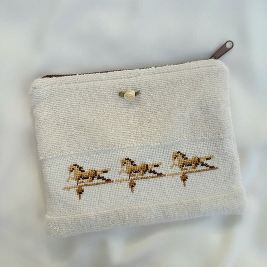 Cross Stitch Horses Terry Cloth Zipper Pouch
