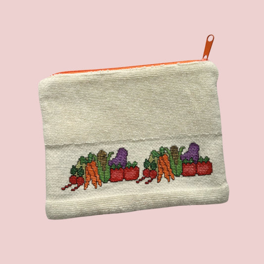 Cross Stitch Veggies Terry Cloth Zipper Pouch