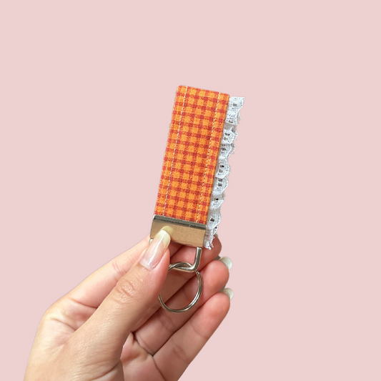 Orange Gingham Lace Trim Mini Keychain