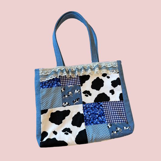 Blueberry Milk Denim Patchwork Tote Bag 🫐