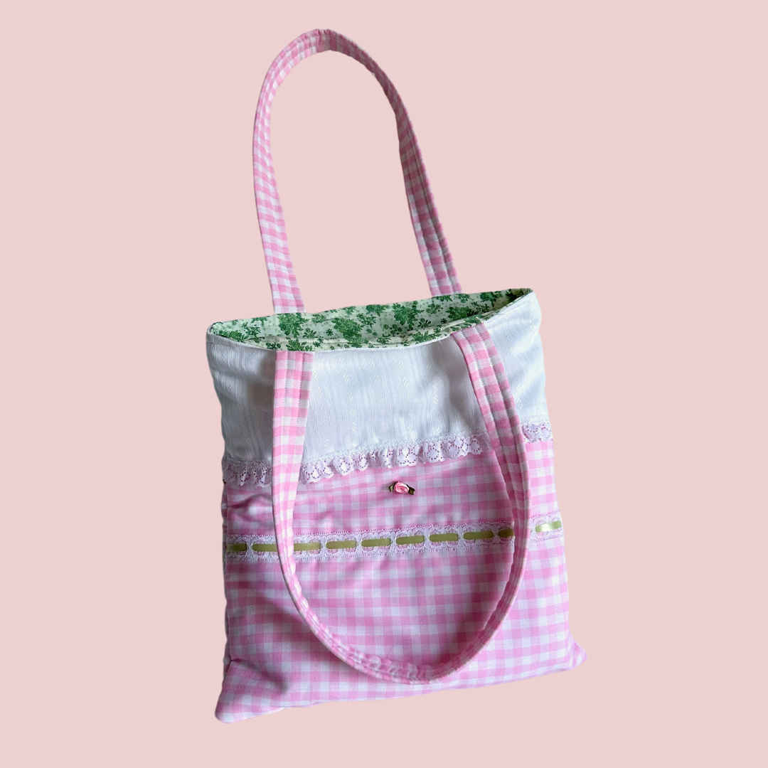 Pink Gingham Small Tote Bag