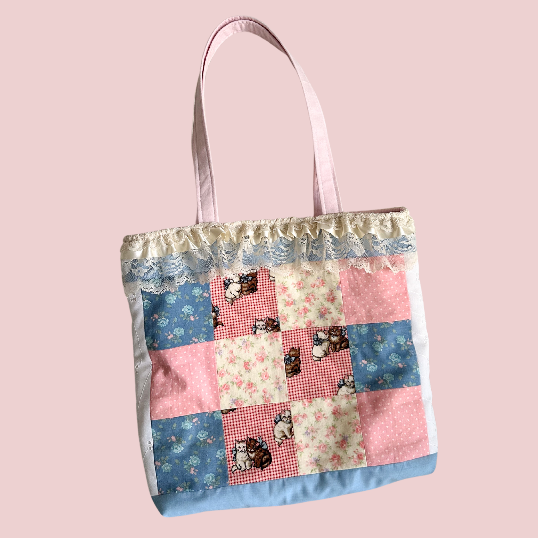 Purr-fect Match Patchwork Cat Tote Bag