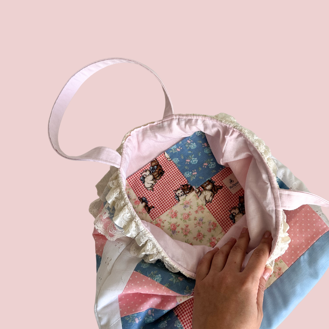 Purr-fect Match Patchwork Cat Tote Bag