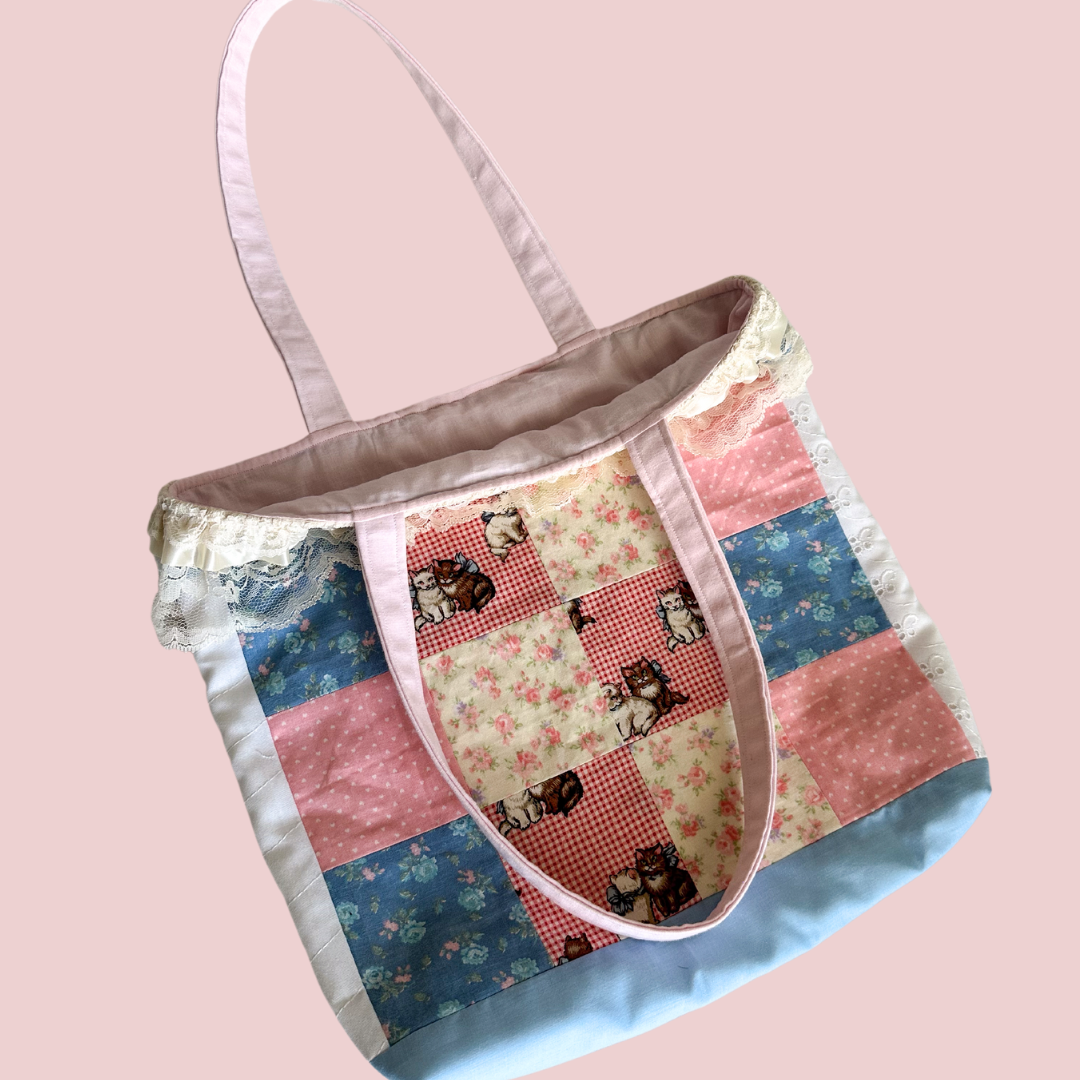 Purr-fect Match Patchwork Cat Tote Bag