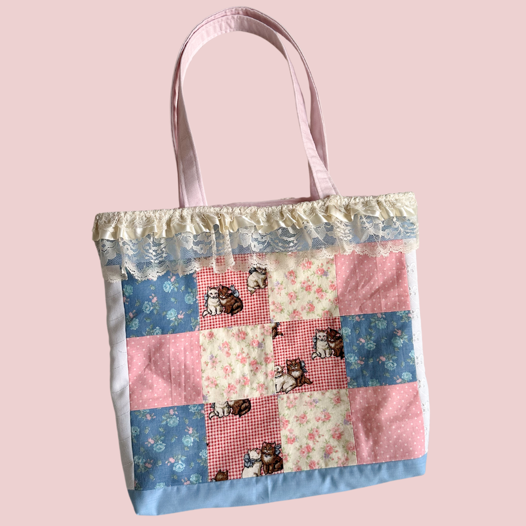 Purr-fect Match Patchwork Cat Tote Bag