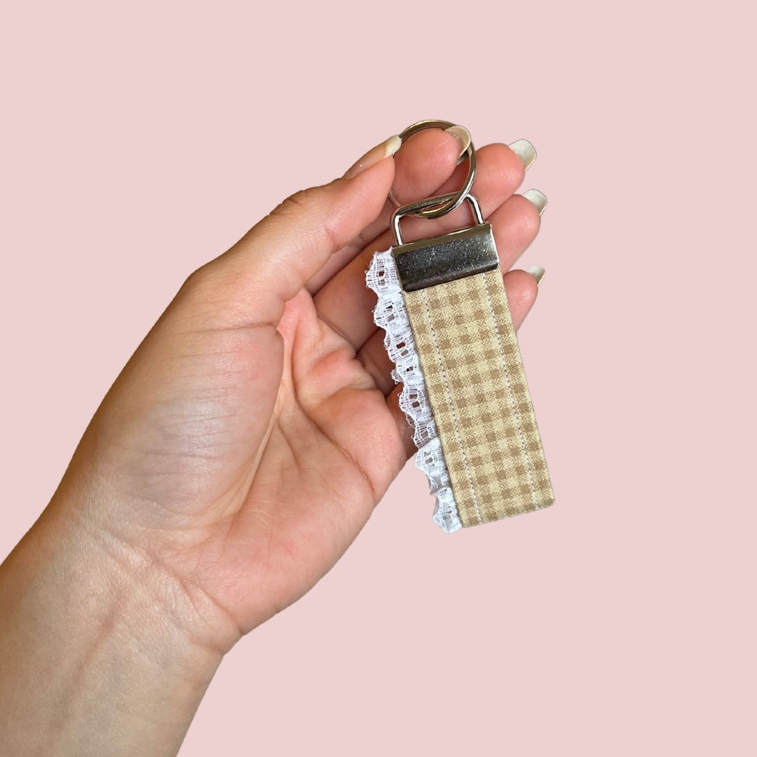 Tan Gingham Mini Keychain