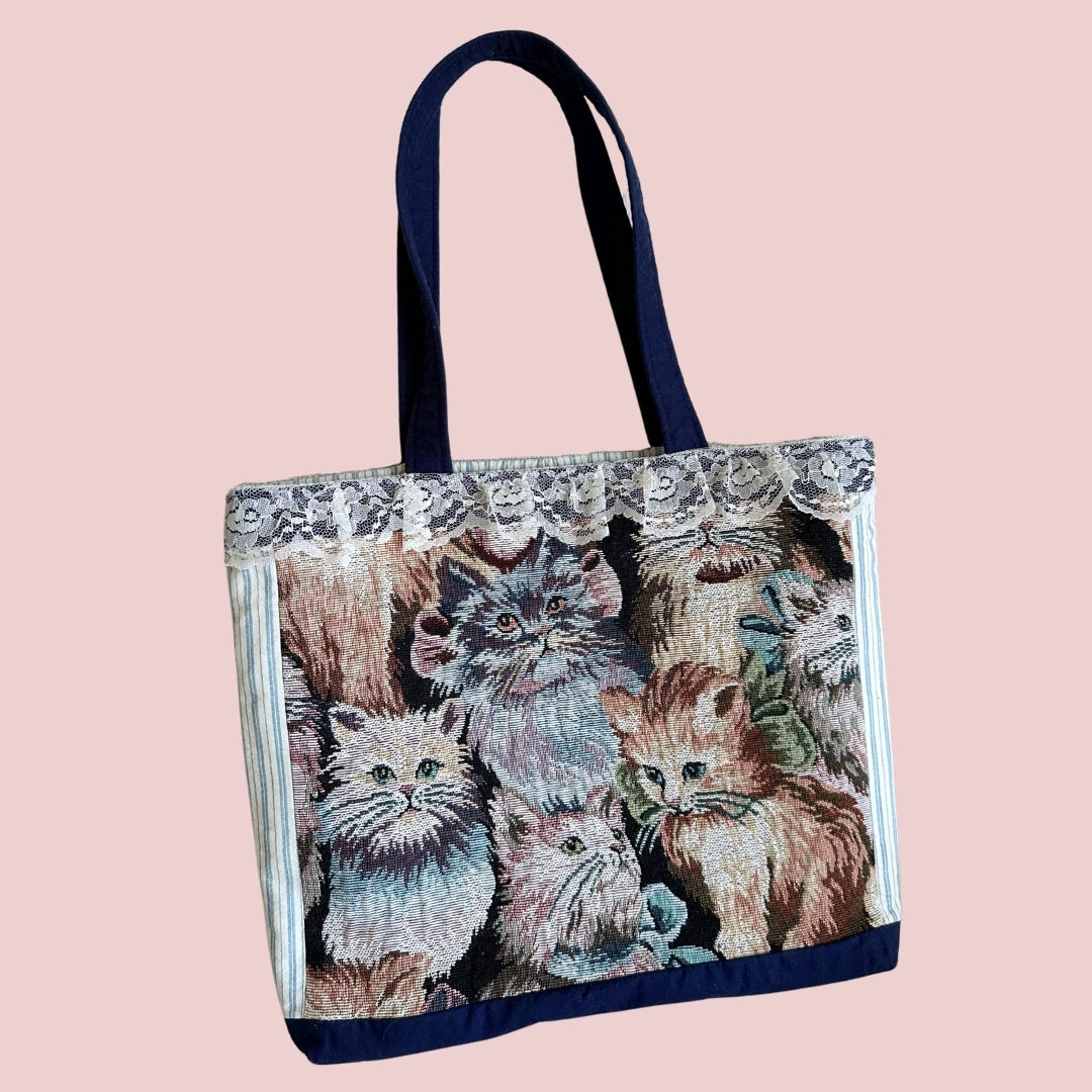 Vintage Cats Upholstery Fabric Tote Bag