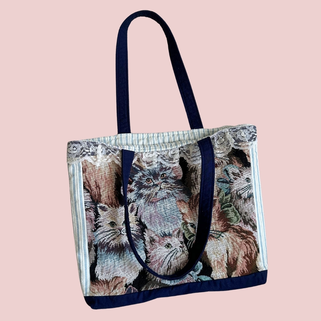 Vintage Cats Upholstery Fabric Tote Bag
