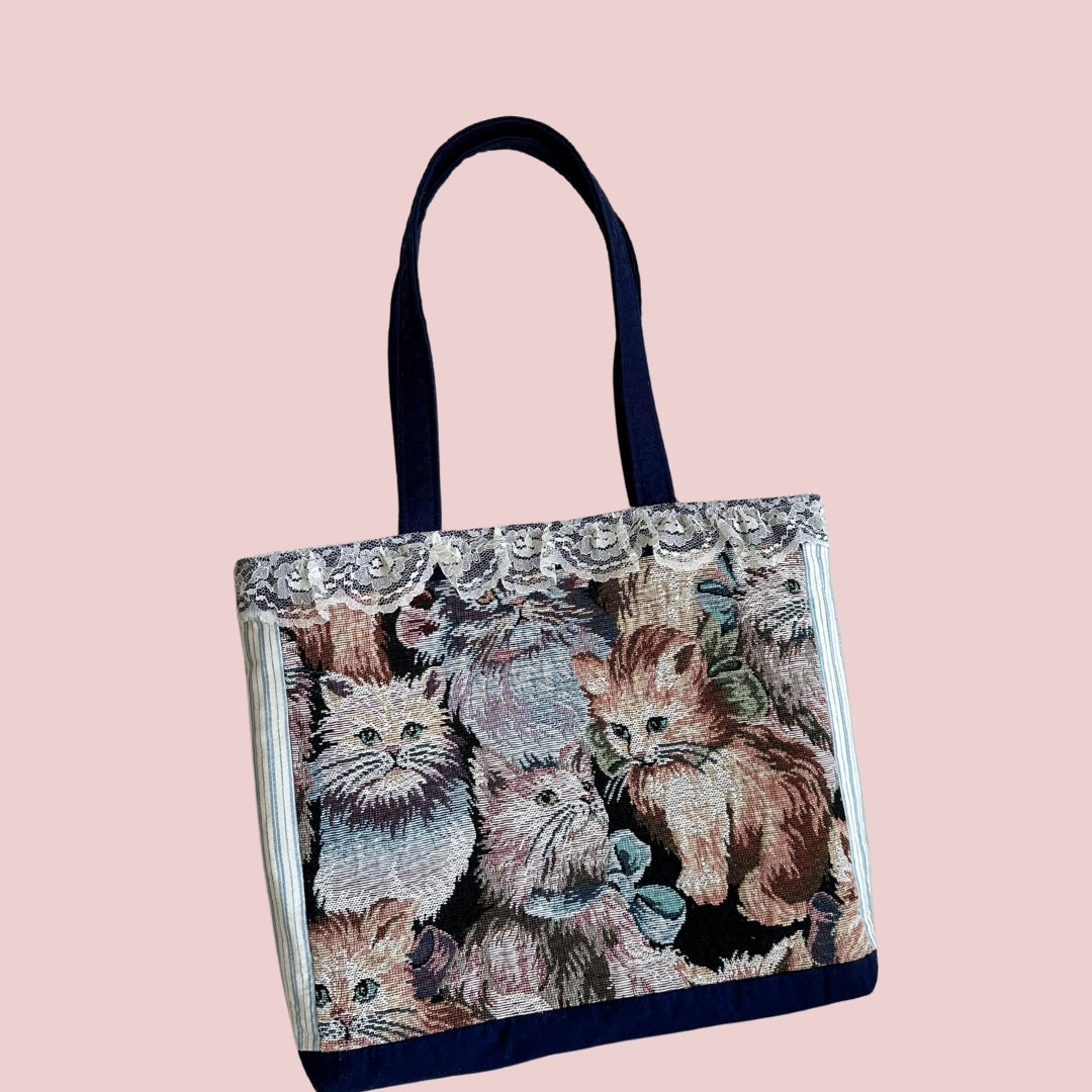Vintage Cats Upholstery Fabric Tote Bag