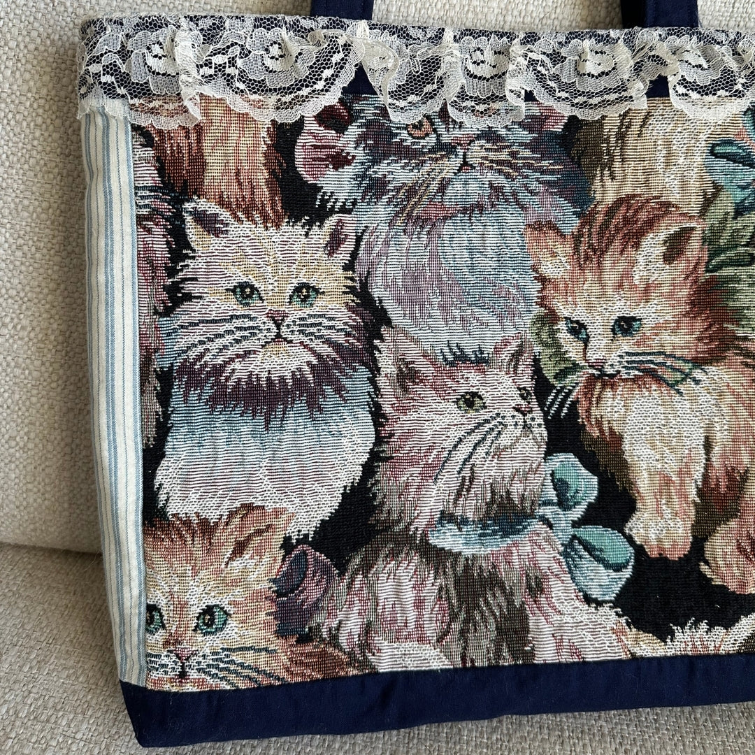 Vintage Cats Upholstery Fabric Tote Bag