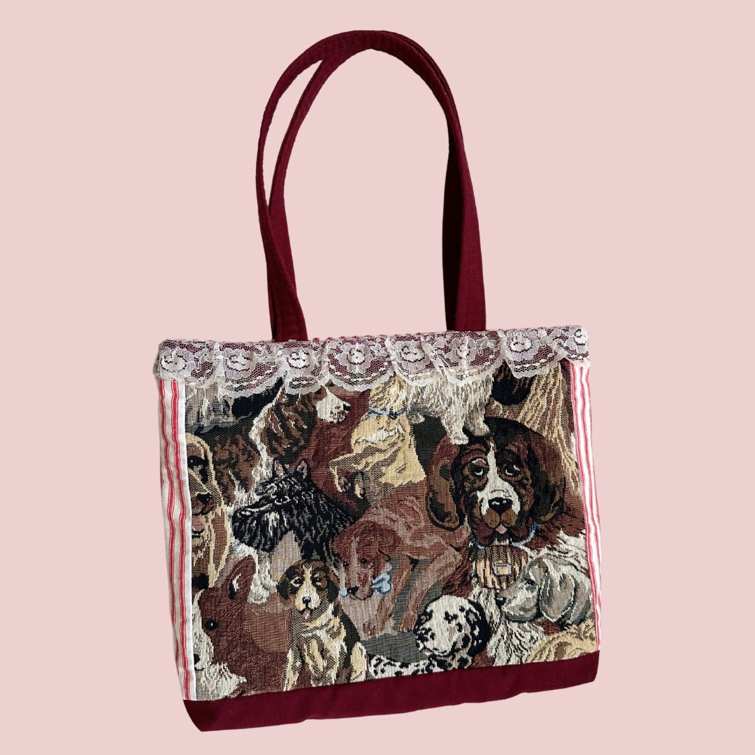 Vintage Dogs Upholstery Fabric Tote Bag