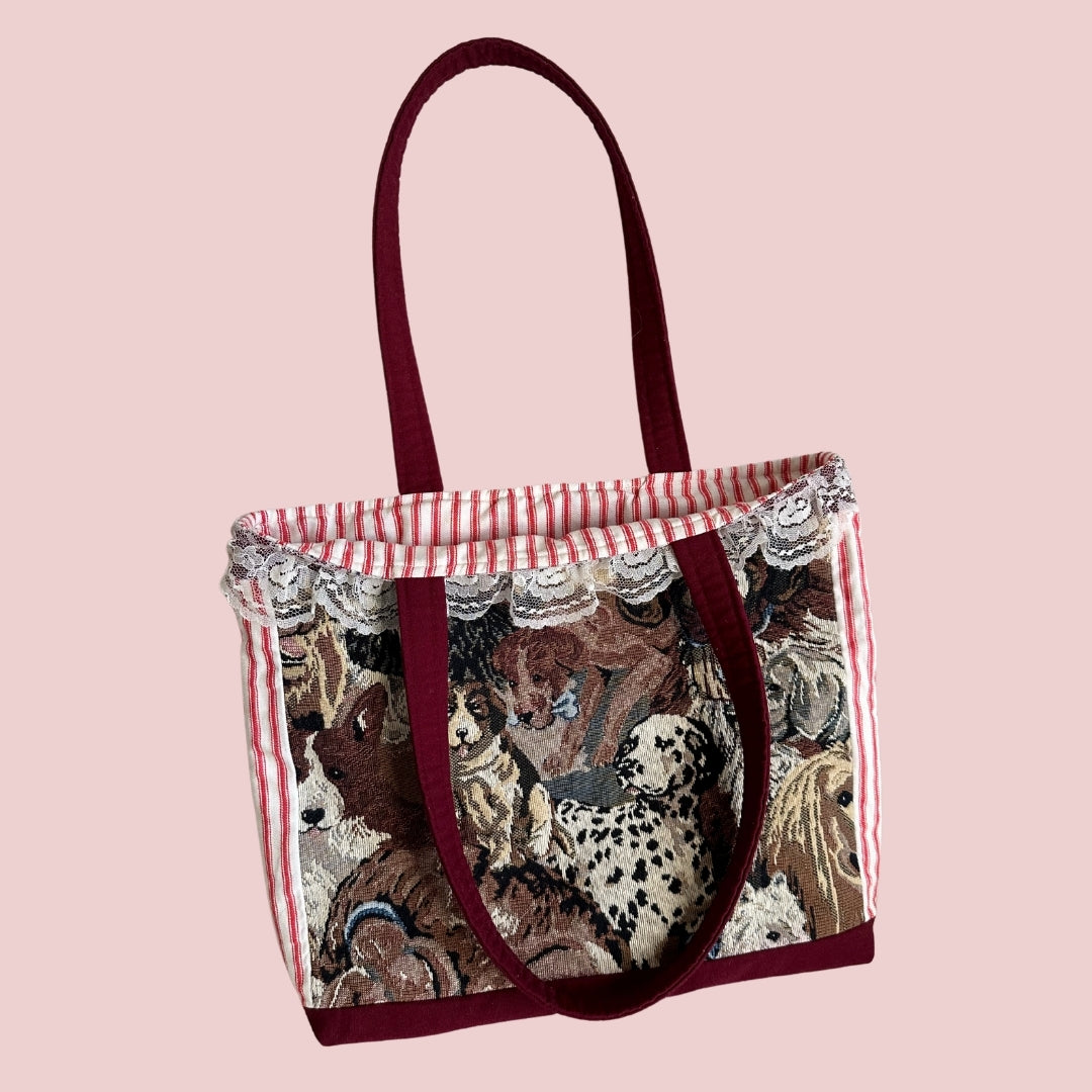 Vintage Dogs Upholstery Fabric Tote Bag