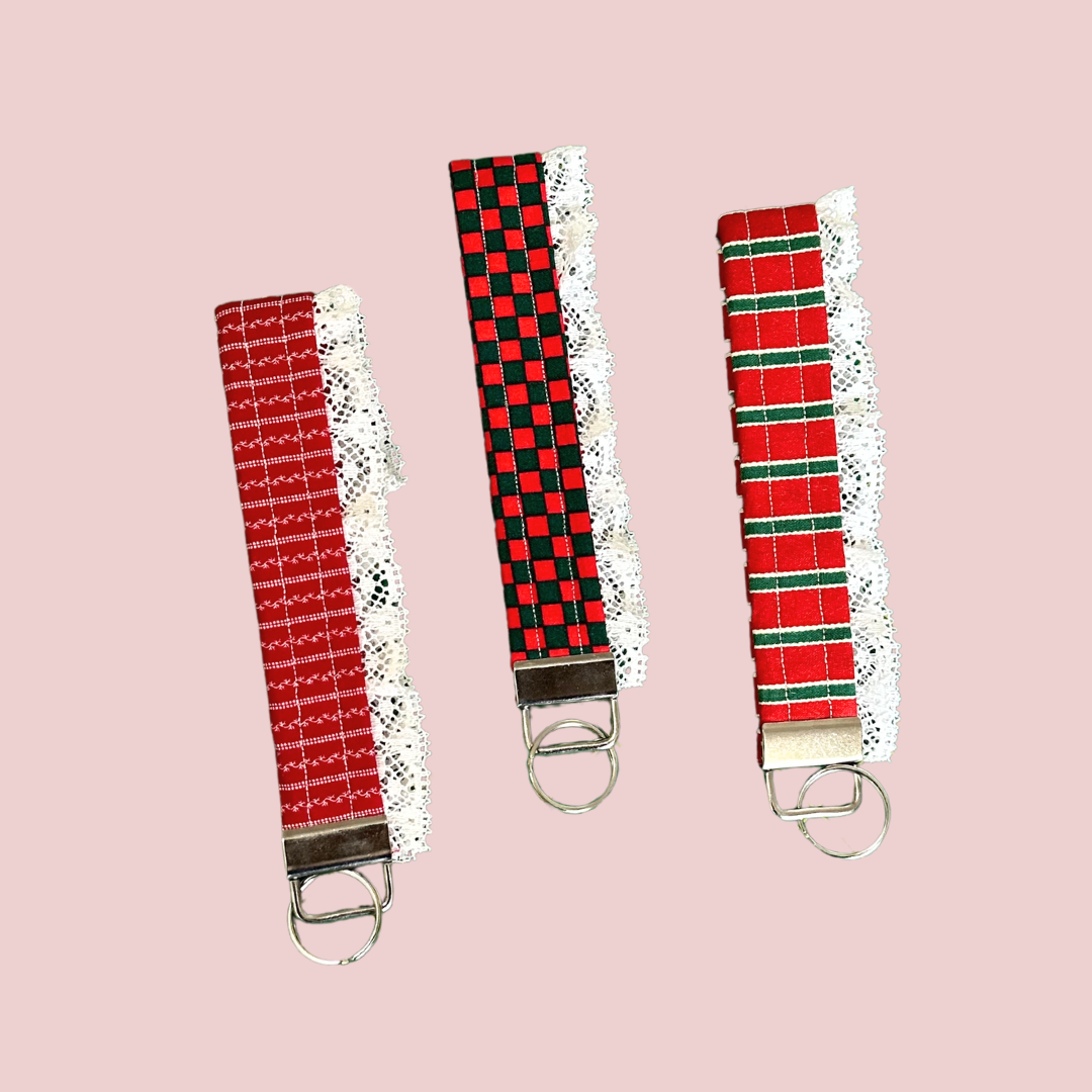 Christmas Lace Trim Wristlet Keychains