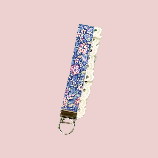 Blue & Green Floral Lace Wristlet Keychain