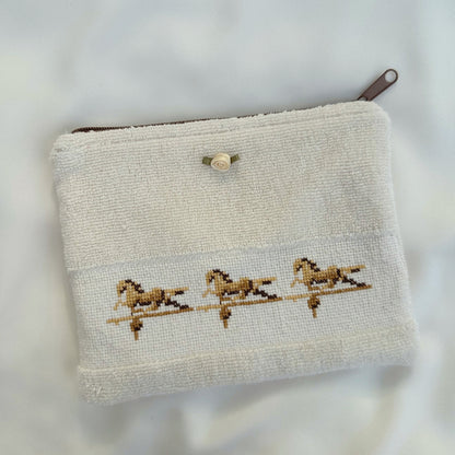 Cross Stitch Horses Terry Cloth Zipper Pouch