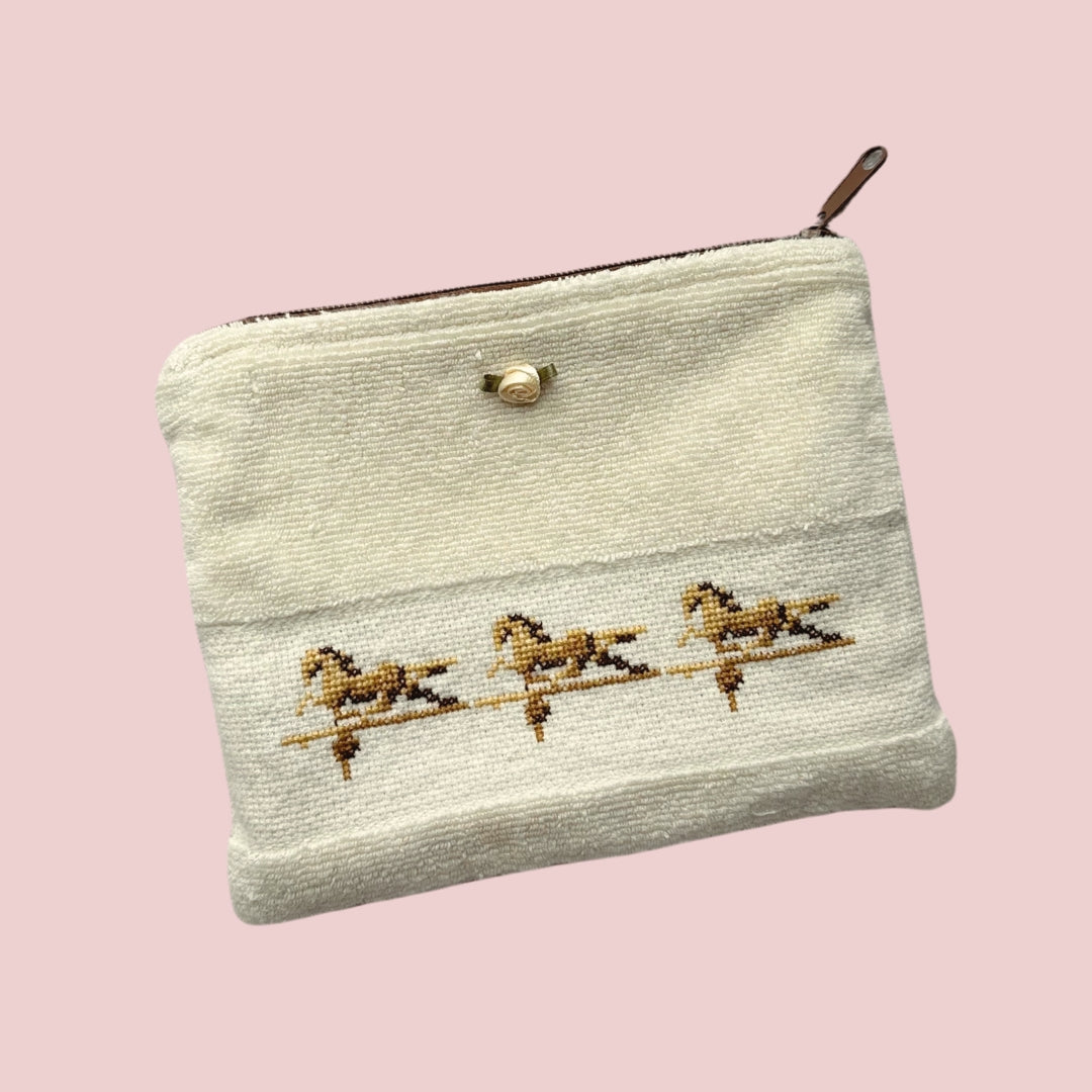 Cross Stitch Horses Terry Cloth Zipper Pouch