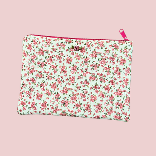 Girly Pink Floral Flat Zipper Pouch