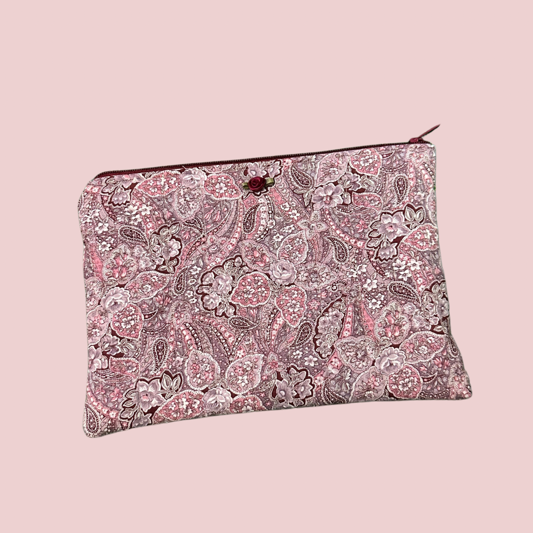 Pink and Purple Paisley Print Flat Zipper Pouch