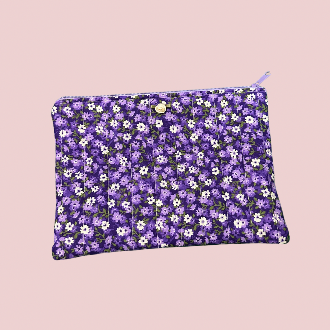 Sweet Purple Floral Flat Zipper Pouch