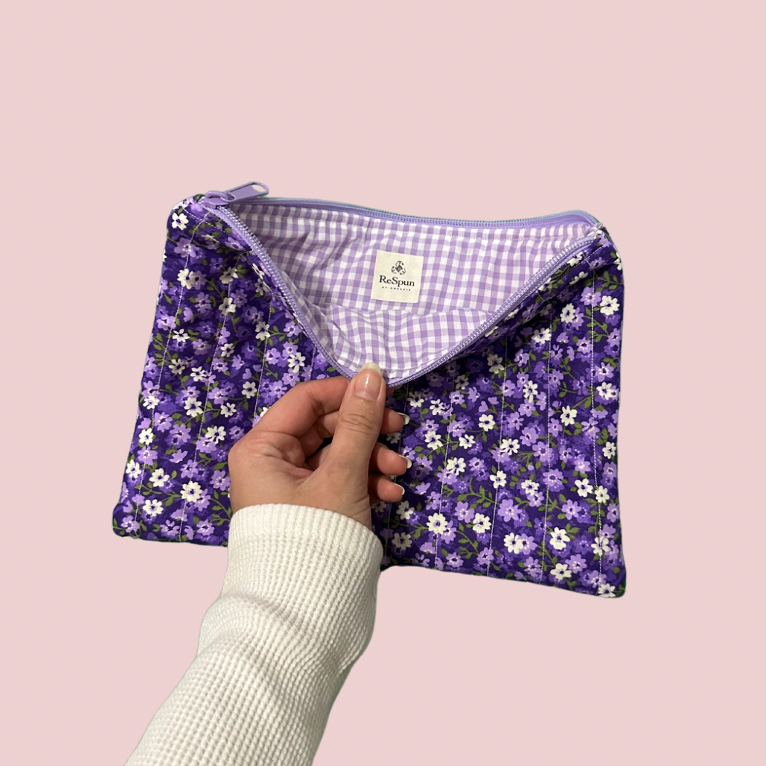 Sweet Purple Floral Flat Zipper Pouch