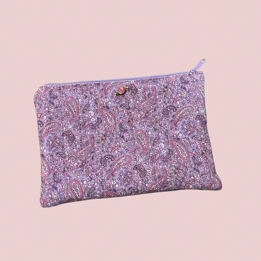 Purple Paisley Print Flat Zipper Pouch