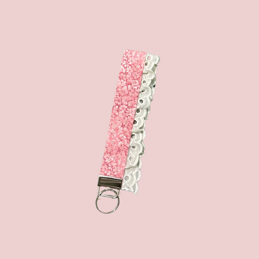 Pink Floral Lace Wristlet Keychain