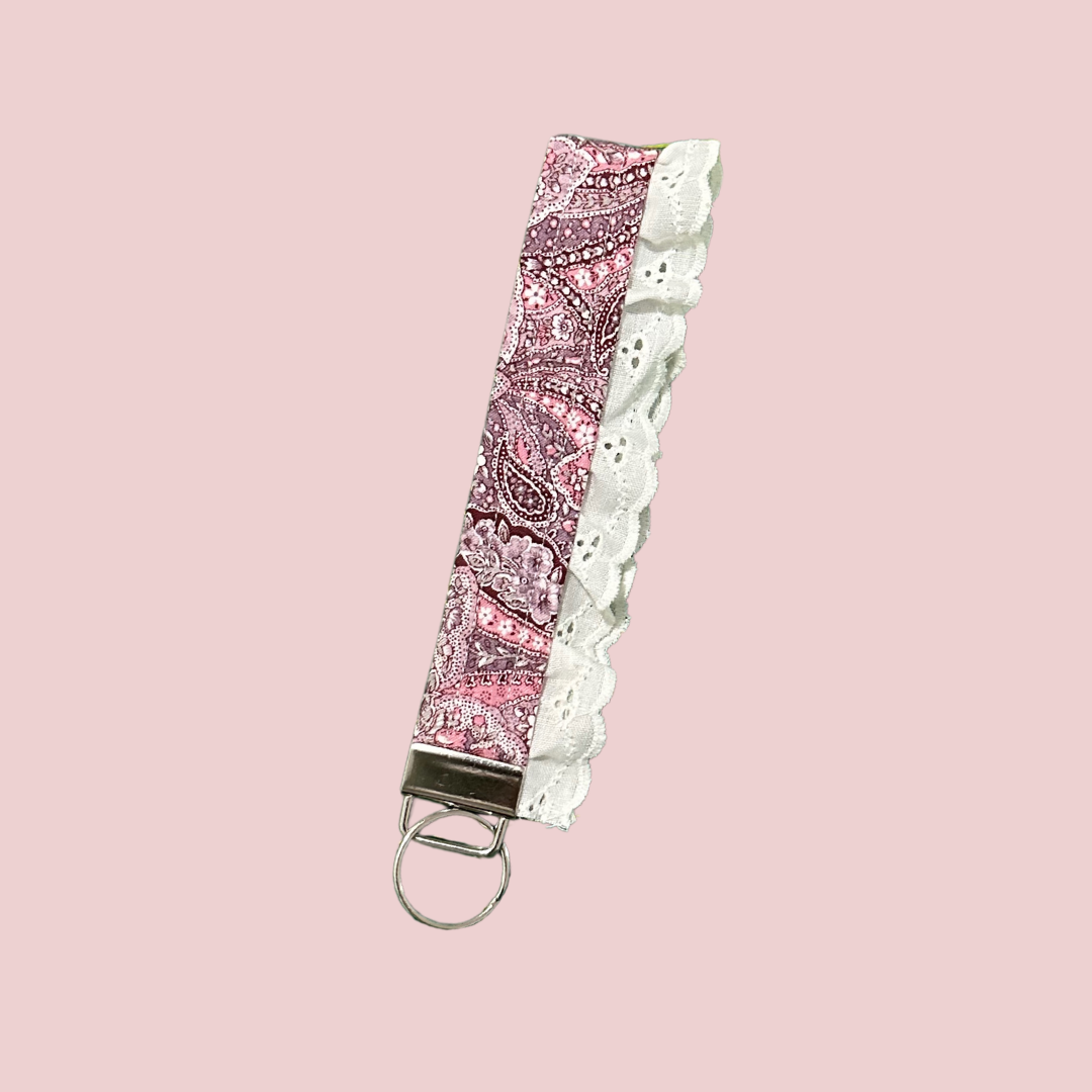 Pink & Purple Paisley Lace Wristlet Keychain