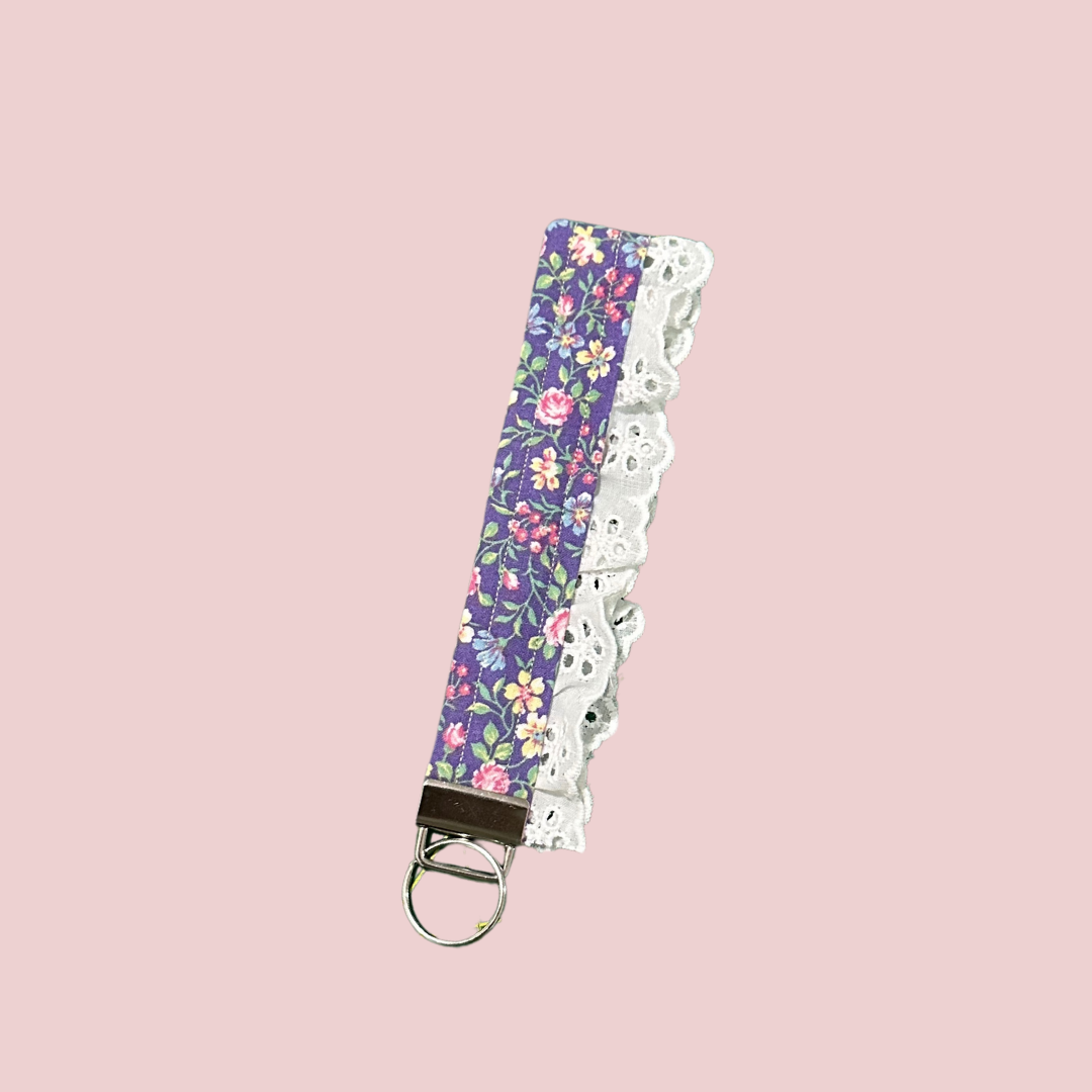 Purple Floral Lace Wristlet Keychain