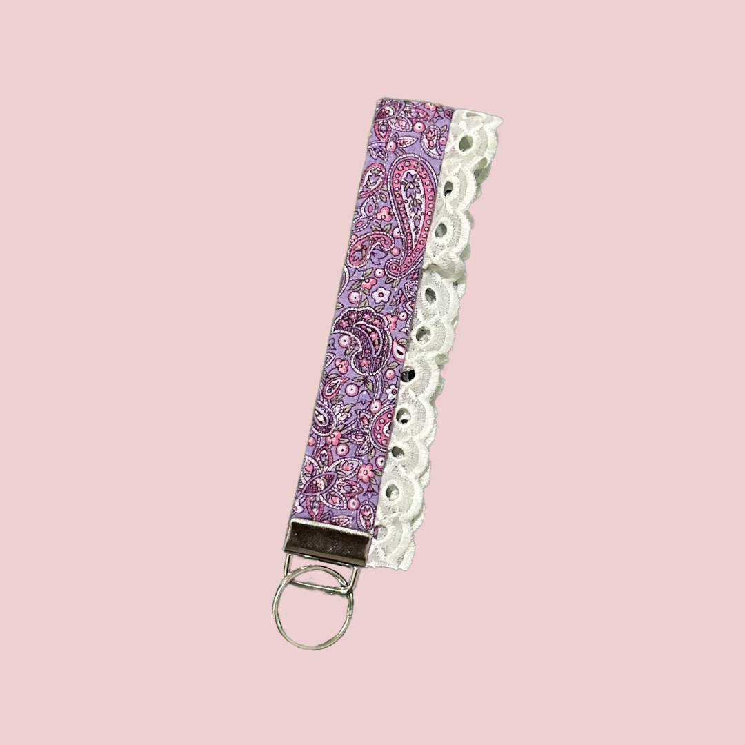 Purple Paisley Lace Wristlet Keychain