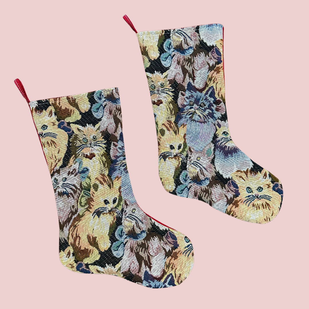 Vintage Upholstery Cat Print Stocking