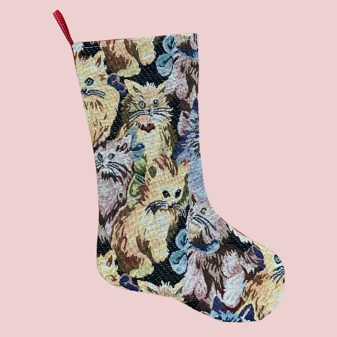 Vintage Upholstery Cat Print Stocking