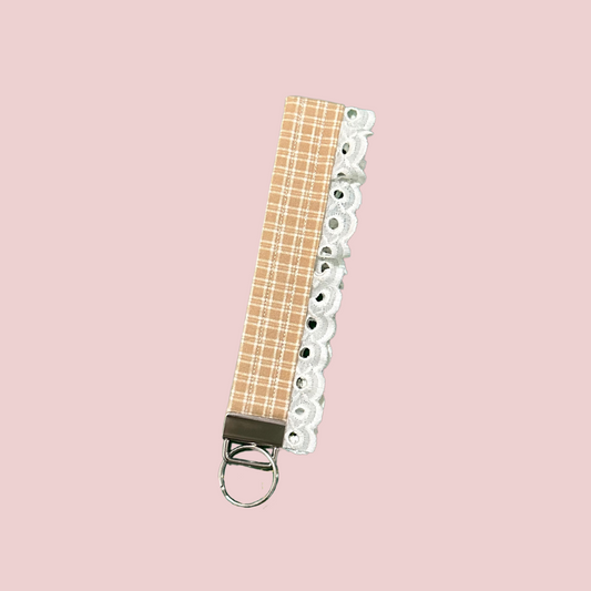 Tan Plaid Lace Wristlet Keychain