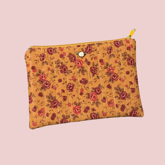 Vintage Orange Roses Flat Zipper Pouch