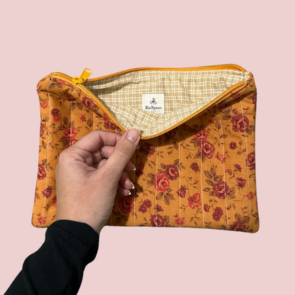 Vintage Orange Roses Flat Zipper Pouch