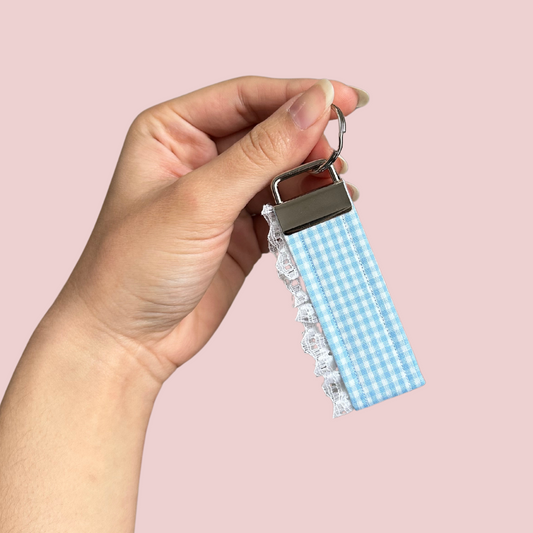 Blue Gingham Lace Mini Keychain