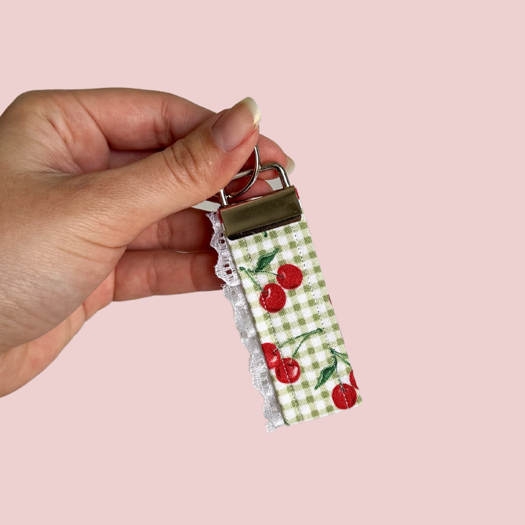 Cherries on Green Gingham Mini Keychain