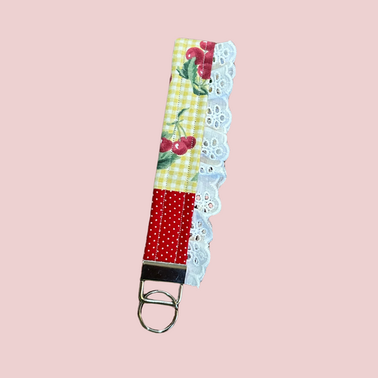 Cherry Patchwork Lace Wristlet Keychain