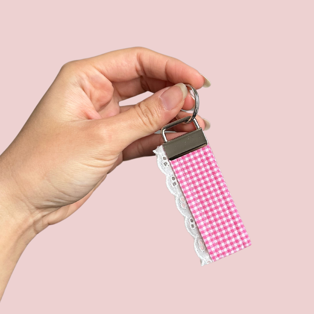 Pink Gingham Lace Mini Keychain